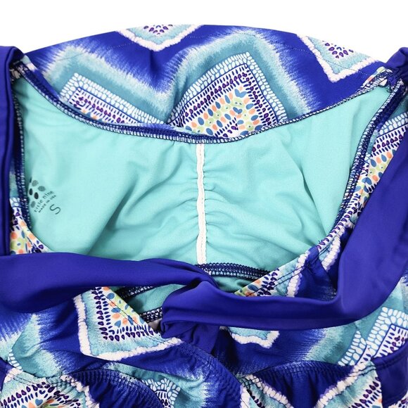 Title Nine Chevron Swim Dress With Cross-Back Design & Ruched Front Small Size - Picture 4 of 8